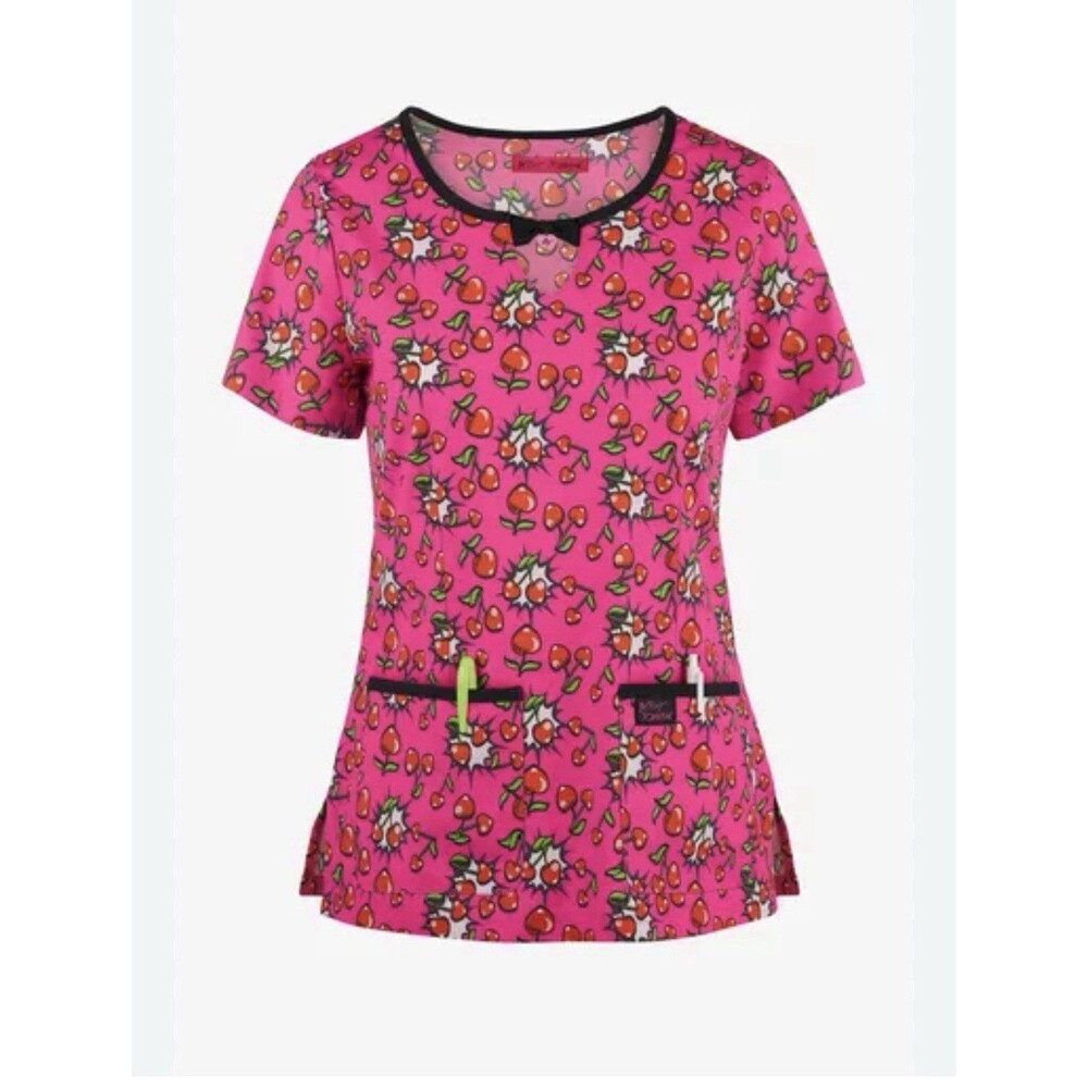 NWT Betsey Johnson Scrub Top Cotton 3X Plus Cherry Pink Heart Nursing Medical